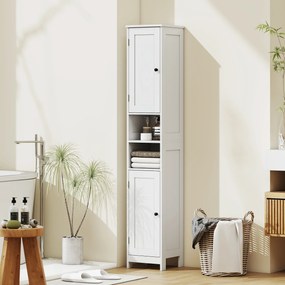 HOMCOM Dulap Înalt de Baie cu 2 Rafturi Deschise și 2 Dulapuri în Lemn Alb | Aosom Romania