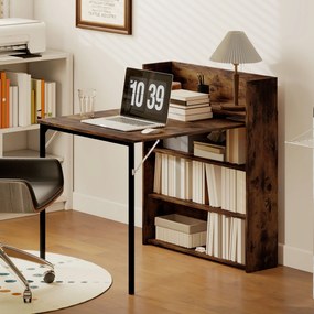 HOMCOM Masă pliabilă cu raft, design industrial, economisire de spațiu, pentru spații mici, 80x90x93cm, Maro-Rustic | Aosom Romania