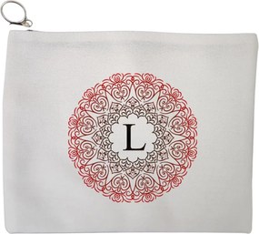 Portfard Cosmetice tip Plic, Cu litera L si Mandala, 23x18 cm, Alb, BEKZ®