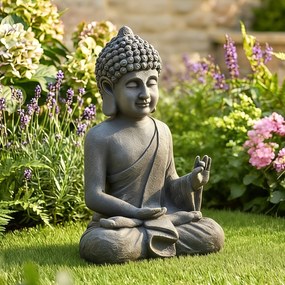 Outsunny Statuie de Grădină, Sculptură Buddha Șezând din Oxid de Magneziu, Decorațiune Spirituală 32 x 23 x 51 cm, Gri Închis | Aosom Romania