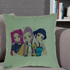 Perna Personalizata K-pop HUNTRX Trio Anime Stele, 40x40 cm, Verde, Husa Detasabila, Perna Inclusa, BEKZ®
