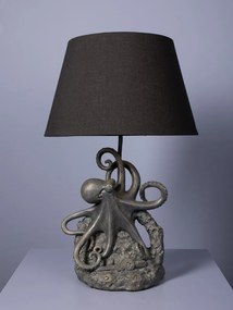 Lampă de masă din bumbac negru, cu structură din rășină gri în formă de caracatiță, finisaj patinat, 56×35,5 cm, „Vernum"