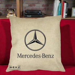 Perna Personalizata cu emblema Mercedes-Benz, 40x40 cm, Crem, Husa Detasabila, Perna Inclusa, BEKZ®