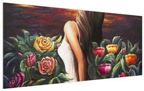Tablou cu femeie și flori (120x50 cm), în 40 de alte dimensiuni noi