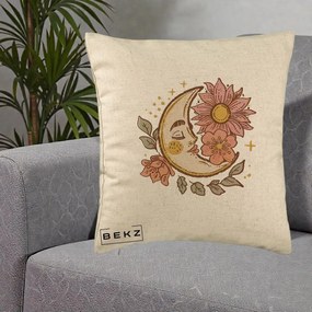 Perna Personalizata Luna Boho Chip Floral, 40x40 cm, Bej, Husa Detasabila, Perna Inclusa, BEKZ®