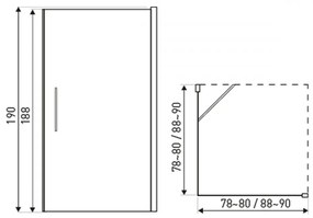 Cabină de duș pătrată Monica MONICA80 cu ușă batantă, 80x80x190 cm