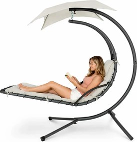 Șezlong suspendat din oțel, cu pernă încorporată, baldachin detașabil, Ivory