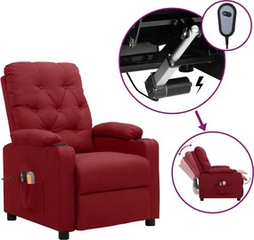 vidaXL Fotoliu de masaj electric rabatabil, roșu vin, textil