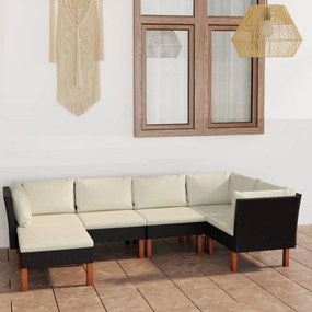 3059734 vidaXL Set mobilier de grădină cu perne, 6 piese, negru, poliratan