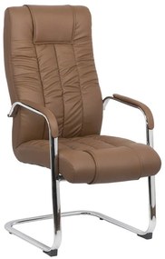 Scaun vizitator maro OFF 8115 din piele ecologică și cadru cromat tip sanie