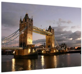 Tablou pe sticlă - Tower Bridge la noapte (70x50 cm)
