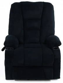 Fotoliu Electric Power Lift&Recliner, ridicare și rabatare, masaj și incalzire, porturi USB, suporturi pentru pahare, buzunare laterale, telecomenzi, textil, Negru