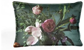 Pernă husă din catifea cu modele florale Velvet Atelier Bodegon, 50 x 35 cm, verde