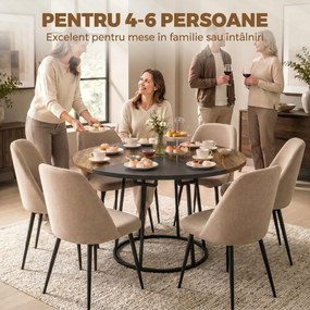 HOMCOM Masă de Dining Rotundă pentru 4-6 Persoane, Blat Bicolor MDF și Metal, 120x120x75 cm, Maro Rustic și Negru | Aosom Romania