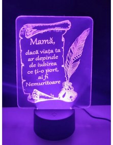 Lampa LED 3D "Iubita Mama" -luminata cu telecomanda