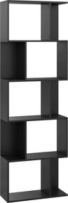 HOMCOM Bibliotecă cu 5 Rafturi Divizate în Formă de S din Lemn, 60x24x184.5 cm, Negru | Aosom Romania