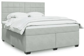 vidaXL Pat box spring cu saltea, gri deschis, 180x200 cm, catifea