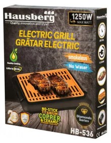 Gratar electric Hausberg HB-537, 1250W, 25x38 cm, Acoperire ceramica, Negu/Portocaliu