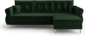 OFERTA Set canapea extensibila reversibila in forma de L SILVIANO 230x140 cm, verde inchis Calitatea II