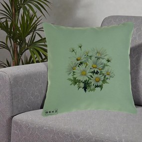 Perna Decorativa Buchet Margarete Albe Acuarela, 40x40 cm, Verde, Husa Detasabila, Perna Inclusa, BEKZ®