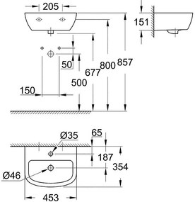 Lavoar baie suspendat Grohe Bau Ceramic 45x35 cm