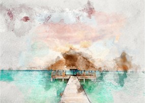 Tablou pe sticlă - Maldive, debarcader din lemn (70x50 cm)