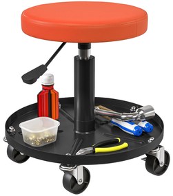 HOMCOM Taburet de atelier cu 5 roți pivotante 360°, înălțime reglabilă 38-50 cm, cu tavă, 38 x 38 x 38-50 cm, portocaliu | Aosom Romania