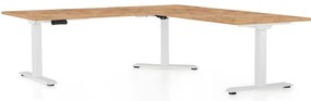 Masă înălțime reglabilă OfficeTech Angle, 180 x 200 cm, picioare albe, stejar kraft