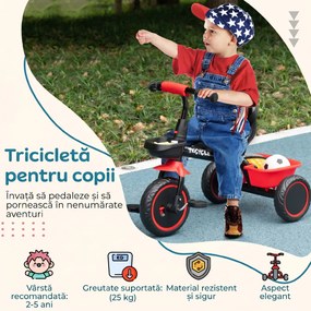 AIYAPLAY Tricicletă pentru Copii 2-5 Ani, cu Șezut Reglabil, Coș și Apărătoare de Noroi, Roșie | Aosom Romania