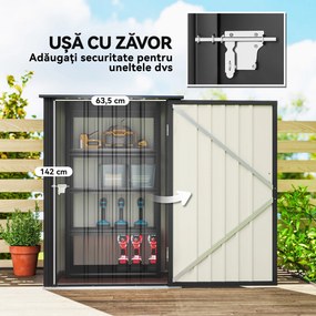 Outsunny Căsuță de Grădină 0,92m² din Oțel Galvanizat, Depozit pentru Unelte cu Ușă Blocabilă și Acoperiș Înclinat, 100x104x160 cm, Gri Închis | Aosom Romania