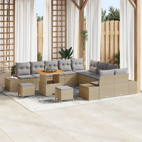 Set canapele de grădină vidaXL 13 piese cu perne Bej Poli Ratan Acacia
