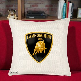 Perna Personalizata cu emblema Lamborghini, 40x40 cm, Crem Reliefat, Husa Detasabila, Perna Inclusa, BEKZ®