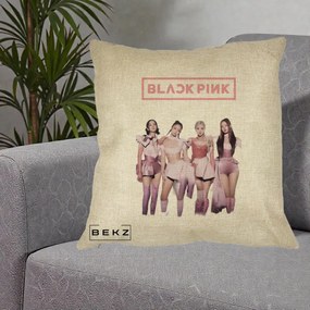 Perna Personalizata K-pop BLACKPINK Fotografie Grup Tinute Roz, 40x40 cm, Crem, Husa Detasabila, Perna Inclusa, BEKZ®
