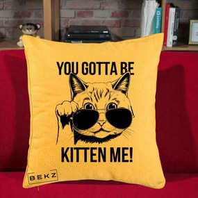 Perna Decorativa You Gotta Be Kitten Me!, 40x40 cm, Galben, Husa Detasabila, Perna Inclusa, BEKZ®