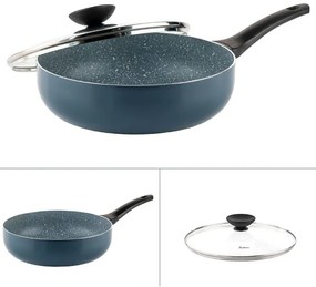 Tigaie adanca cu capac Luigi Ferrero Prima FR-2634L, 26x7.5 cm, 3.4 L, Acoperire antiaderenta cu efect de marmura, Capac sticla, Inductie, Albastru inchis