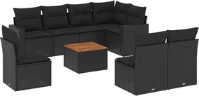 vidaXL Set mobilier de grădină cu perne, 9 piese, negru, poliratan