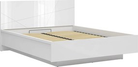 Pat FORN 160x200, alb lucios, PAL laminat, cu somiera si lada depozita