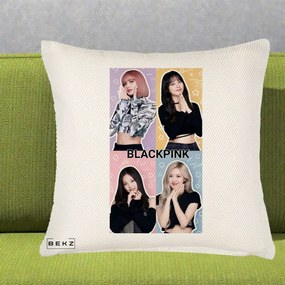 Perna Personalizata K-pop BLACKPINK Negru, 40x40 cm, Crem Reliefat, Husa Detasabila, Perna Inclusa, BEKZ®