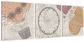 Tablou - Baloane deasupra orașului, nuanțe reci (cu ceas) (90x30 cm)