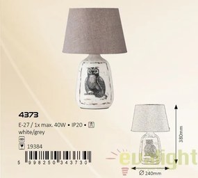 Veioza, lampa de masa, finisaj alb/gri, diametru 24cm, Dora 4373 RX