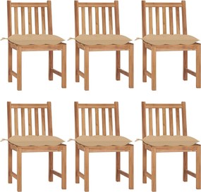 vidaXL Scaune de grădină cu perne, 6 buc., lemn masiv de tec