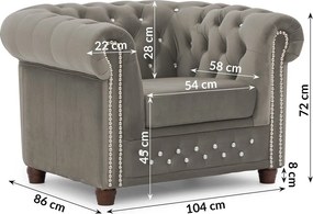 Fotoliu gri chesterfield cu tapițerie din catifea York Blik – Ropez