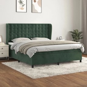 3129468 vidaXL Pat box spring cu saltea, verde închis, 180x200 cm, catifea