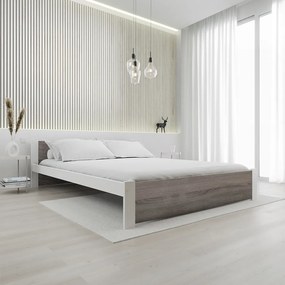 Pat dublu Culoare alb/stejar trufa, IKAROS 160 x 200 cm Saltele: Cu saltele Coco Maxi 20 cm, Somiera pat: Fara somiera