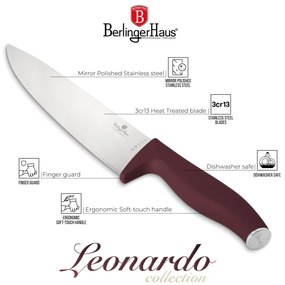 RESIGILAT - Set cutite 6 piese cu stativ Leonardo Berlinger Haus BH 2972, visiniu, suport lemn