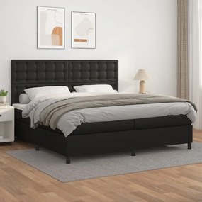 3142863 vidaXL Pat box spring cu saltea, negru, 200x200 cm, piele ecologică