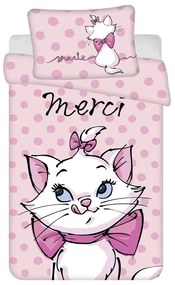 Lenjerie de pat pentru copii roz din bumbac pentru pătuț 100x135 cm Marie Cat "Merci" – Jerry Fabrics