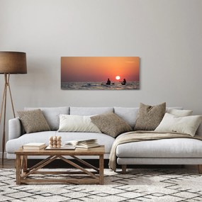Tablou cu canoiști în apus de soare (120x50 cm)