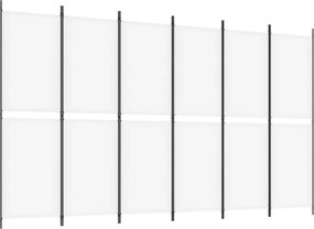 vidaXL Paravan cameră cu 6 panouri, alb, 300 x 180 cm, textil