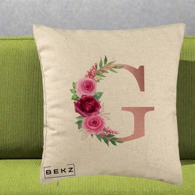 Cadou Personalizat - Perna Personalizata Monograma Rose Gold Litera G, 40x40 cm, Bej, Husa Detasabila, Perna Inclusa, BEKZ®